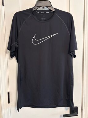 Nike Dri-Fit Black Athletic Tee with White Swoosh slim fit